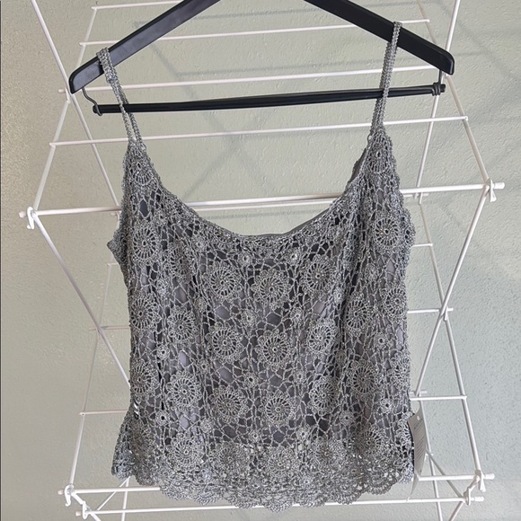 Gray Crochet Lace beaded tank top JS Collections. XL NWT (C) - Picture 1 of 11